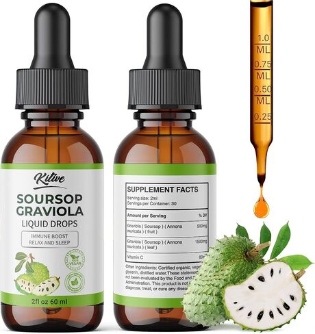 Soursop Graviola Liquid Drop, Nature & Pure Soursop Graviola Extract for Cell Support & Regeneration, Immune Boost, Relaxation, Vegan, Gluten-free, for Men & Women 2 Fl Oz in Saudi Arabia