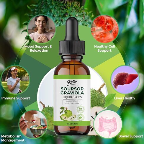 Soursop Graviola Liquid Drop, Nature & Pure Soursop Graviola Extract for Cell Support & Regeneration, Immune Boost, Relaxation, Vegan, Gluten-free, for Men & Women 2 Fl Oz in Saudi Arabia