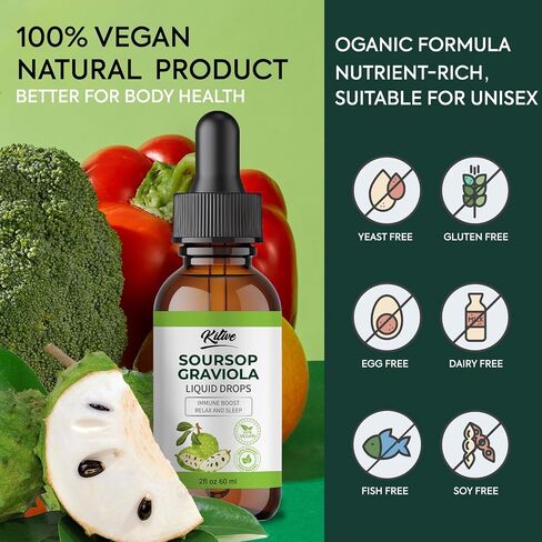 Soursop Graviola Liquid Drop, Nature & Pure Soursop Graviola Extract for Cell Support & Regeneration, Immune Boost, Relaxation, Vegan, Gluten-free, for Men & Women 2 Fl Oz in Saudi Arabia