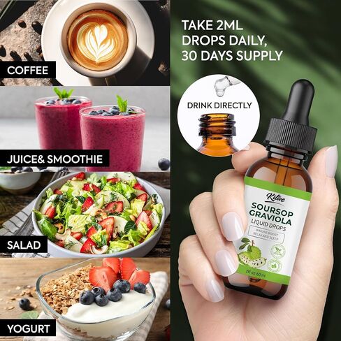 Soursop Graviola Liquid Drop, Nature & Pure Soursop Graviola Extract for Cell Support & Regeneration, Immune Boost, Relaxation, Vegan, Gluten-free, for Men & Women 2 Fl Oz in Saudi Arabia