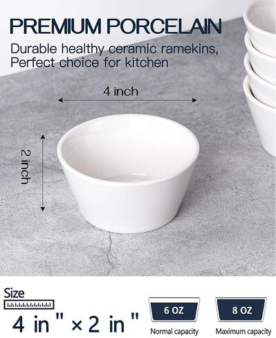 Porcelain Small Bowls, 8 Ounce Dessert Bowls, Ramekins Oven Safe, Ice Cream Bowls, Bouillon Cups, Set of 6 in Saudi Arabia