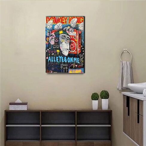 Framed Banksy Graffiti Canvas Wall Art Follow Your Dreams Monkey Poster With Headphones Prints Street Painting Picture Man Cave Wall Decor Pop Art for Living Room Ready To Hang 12"Wx16"H (30x40cm)) in Saudi Arabia