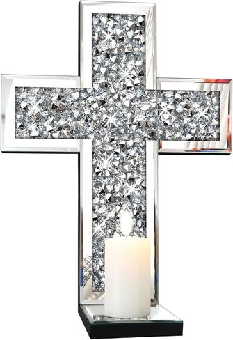 حامل شموع حائط من XIHACTY Crystal Crush Diamond. مجموعة شمعدانات زجاجية رائعة لتزيين الحائط مكونة من قطعتين، ديكور حائط لديكور المنزل، وغرفة المعيشة، وغرفة الطعام، 15 بوصة (الشموع غير متضمنة). in Kuwait