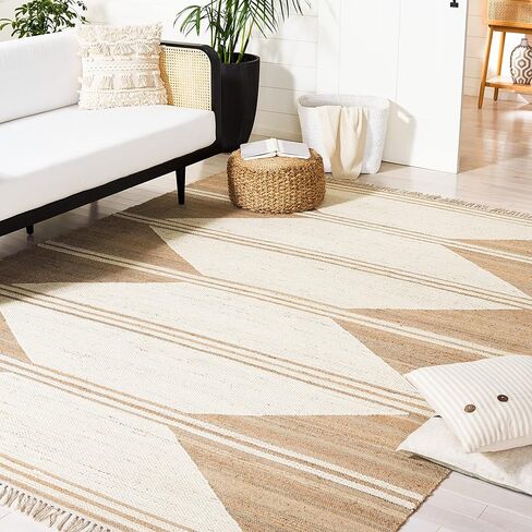 سجادة منطقة مجموعة Safavieh Kilim - 12.7 سم × 20.32 سم، طبيعية وعاجية، مصنوعة يدويًا من الجوت البوهيمي المغربي، مثالية للمناطق ذات حركة المرور العالية في غرفة المعيشة وغرفة النوم (KLM451A) in Saudi Arabia