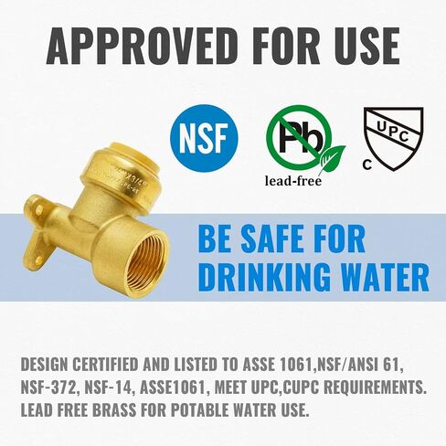 SUNGATOR 90 Degree Drop Ear Elbow, Push Fit Plumbing Fittings, Push-to-Connect, 1/2" Ptc x 1/2" NPT Female Adapter with Disconnect Clip, No Lead Brass for PEX, PE-RT, CPVC Pipe (4-Pack) in Saudi Arabia