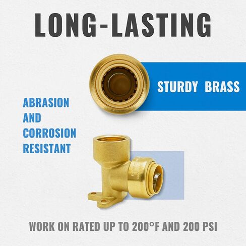 SUNGATOR 90 Degree Drop Ear Elbow, Push Fit Plumbing Fittings, Push-to-Connect, 1/2" Ptc x 1/2" NPT Female Adapter with Disconnect Clip, No Lead Brass for PEX, PE-RT, CPVC Pipe (4-Pack) in Saudi Arabia
