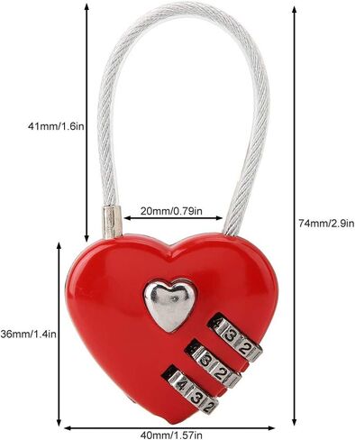 قفل مزدوج مكون من 3 أرقام على شكل قلب، قفل رمز صغير من سبائك الزنك، لحقيبة الظهر (أسود) in Kuwait