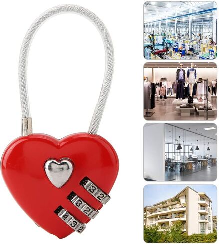 قفل مزدوج مكون من 3 أرقام على شكل قلب، قفل رمز صغير من سبائك الزنك، لحقيبة الظهر (أسود) in Kuwait