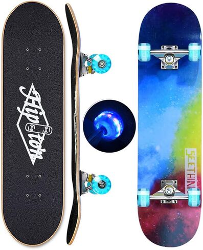 Skateboard - 31" Complete 8-Layer Canadian Maple Wood Tricks Professional Skateboard with Upgraded Widened Wheels, for Beginner/Adult/Youth/Kids Balance Development in Saudi Arabia