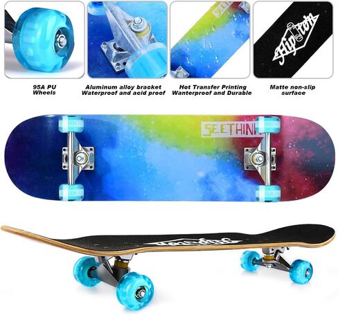 Skateboard - 31" Complete 8-Layer Canadian Maple Wood Tricks Professional Skateboard with Upgraded Widened Wheels, for Beginner/Adult/Youth/Kids Balance Development in Saudi Arabia