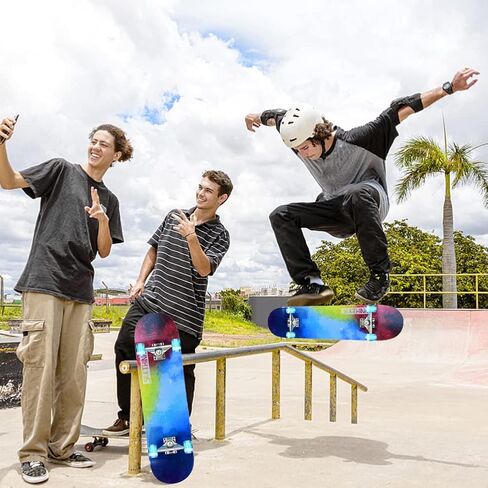 Skateboard - 31" Complete 8-Layer Canadian Maple Wood Tricks Professional Skateboard with Upgraded Widened Wheels, for Beginner/Adult/Youth/Kids Balance Development in Saudi Arabia