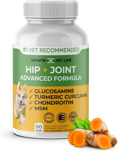 تركيبة متقدمة للورك والمفاصل - 90 قطعة مضغ للكلاب للتنقل وتخفيف الآلام - الجلوكوزامين، والكوندرويتين، وميثيل سلفونيل ميثان، والكركم لصحة المفاصل الفائقة in Kuwait