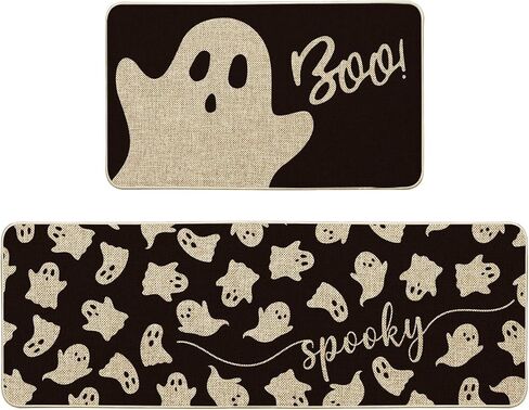 Artoid Mode Spooky Ghosts Boo Halloween Kitchen Mats Set of 2, Black Home Decor Low-Profile Kitchen Rugs for Floor - 17x29 and 17x47 Inch in Saudi Arabia