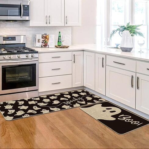 Artoid Mode Spooky Ghosts Boo Halloween Kitchen Mats Set of 2, Black Home Decor Low-Profile Kitchen Rugs for Floor - 17x29 and 17x47 Inch in Saudi Arabia