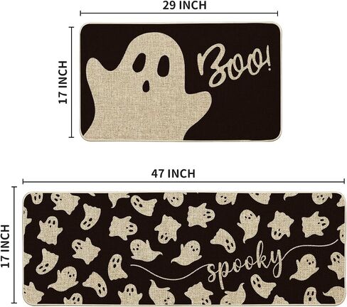 Artoid Mode Spooky Ghosts Boo Halloween Kitchen Mats Set of 2, Black Home Decor Low-Profile Kitchen Rugs for Floor - 17x29 and 17x47 Inch in Saudi Arabia