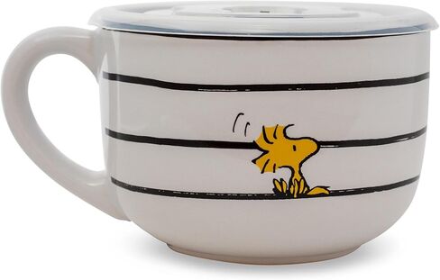 Silver Buffalo Peanuts Snoopy and Woodstock Ceramic Soup Mug with Vented Plastic Lid, 24 Ounces, 1 Count (Pack of 1) in Saudi Arabia