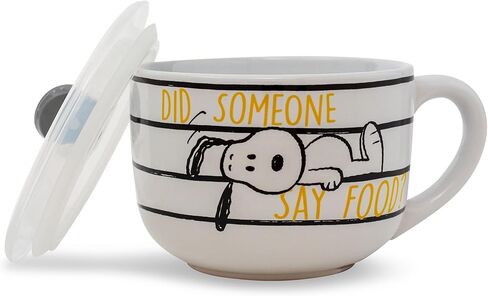 Silver Buffalo Peanuts Snoopy and Woodstock Ceramic Soup Mug with Vented Plastic Lid, 24 Ounces, 1 Count (Pack of 1) in Saudi Arabia
