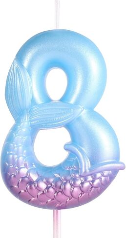 Mermaid Birthday Candles, Blue Number Candles Mermaid Birthday Decorations Happy Birthday Candles Cake Toppers Birthday Party Supplies for Wedding Anniversary (5) in Saudi Arabia
