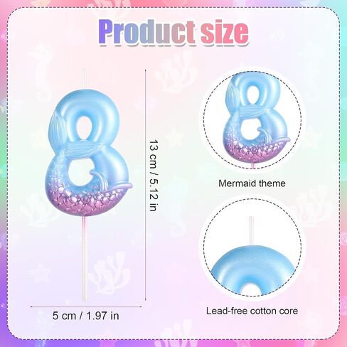 Mermaid Birthday Candles, Blue Number Candles Mermaid Birthday Decorations Happy Birthday Candles Cake Toppers Birthday Party Supplies for Wedding Anniversary (5) in Saudi Arabia