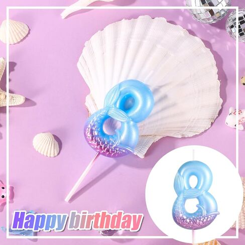 Mermaid Birthday Candles, Blue Number Candles Mermaid Birthday Decorations Happy Birthday Candles Cake Toppers Birthday Party Supplies for Wedding Anniversary (5) in Saudi Arabia