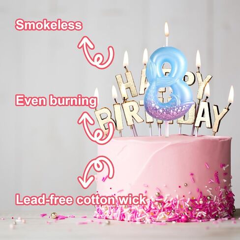Mermaid Birthday Candles, Blue Number Candles Mermaid Birthday Decorations Happy Birthday Candles Cake Toppers Birthday Party Supplies for Wedding Anniversary (5) in Saudi Arabia