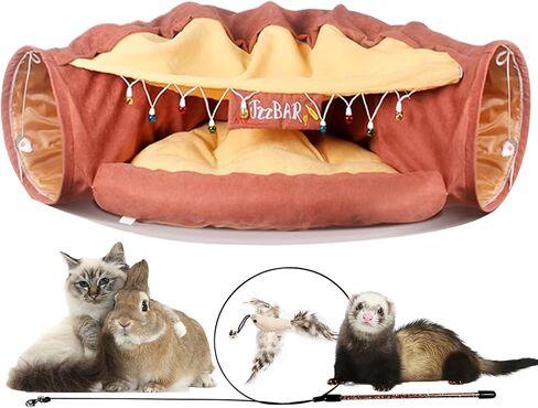 KUCDBUN Cat Tunnel Bed, 2-in-1 Collapsible Cat Tunnel Tubes Toys with Removable Mat for Pet Cats Kittens Puppies Rabbits Bunnies Ferrets (Matcha) in Kuwait