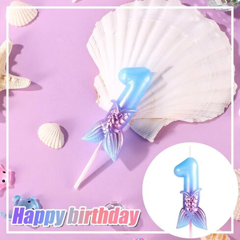 Mermaid Birthday Candles, Blue Number Candles Mermaid Birthday Decorations Happy Birthday Candles Cake Toppers Birthday Party Supplies for Wedding Anniversary (5) in Saudi Arabia