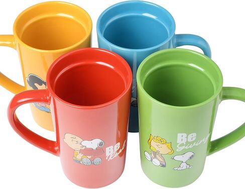 كوب للسفر Peanuts Snoopy Gentle Reminders سعة 18 أونصة مع غطاء، خزف حجري، 4 عبوات، ألوان متنوعة in Saudi Arabia