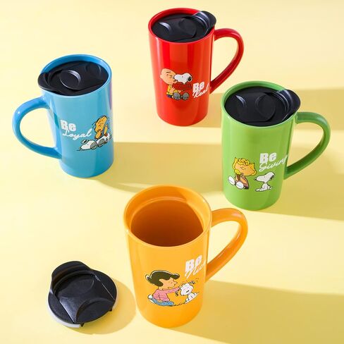 كوب للسفر Peanuts Snoopy Gentle Reminders سعة 18 أونصة مع غطاء، خزف حجري، 4 عبوات، ألوان متنوعة in Saudi Arabia