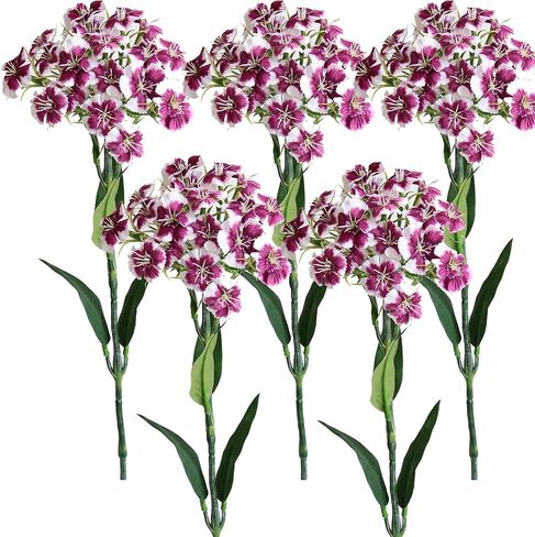 5PCS Artificial Dianthus Blooms with Stem Silk Flowers for Arrangement Wedding Centerpiece Party Home Kitchen Decor (White) in Kuwait