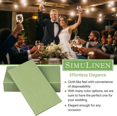 SimuLinen مناديل عشاء باللون الأخضر الزيتوني للاستعمال مرة واحدة ومزخرفة - مناديل عشاء بملمس الكتان، تشبه القماش وكوشير لعيد الفصح وعيد الفصح وحفلات الزفاف ومناديل الدش - الحجم: 16 بوصة × 16 بوصة - صندوق مكون من 50 قطعة in Kuwait