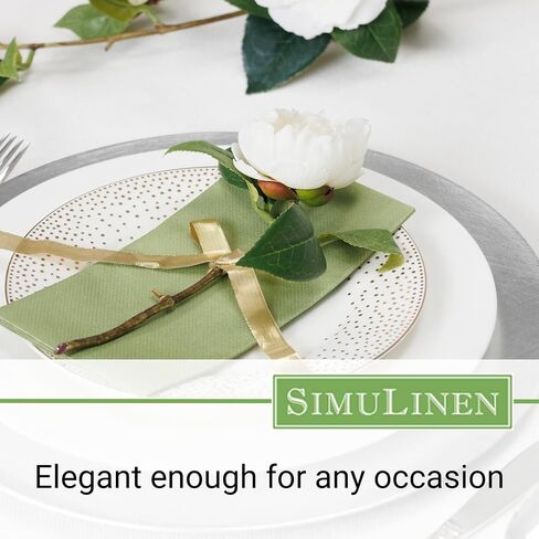 SimuLinen مناديل عشاء باللون الأخضر الزيتوني للاستعمال مرة واحدة ومزخرفة - مناديل عشاء بملمس الكتان، تشبه القماش وكوشير لعيد الفصح وعيد الفصح وحفلات الزفاف ومناديل الدش - الحجم: 16 بوصة × 16 بوصة - صندوق مكون من 50 قطعة in Kuwait