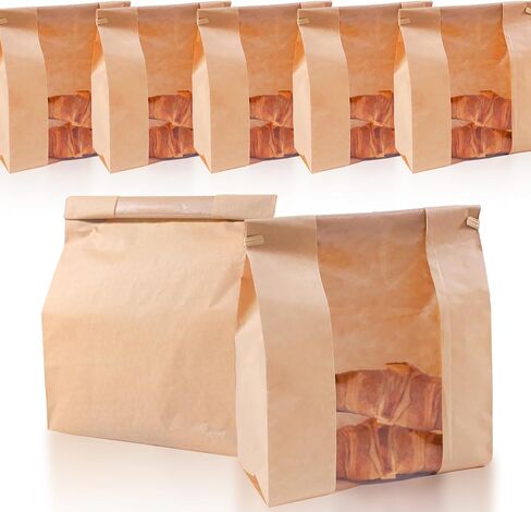 50 Pcs Bread Bags for Homemade Bread, Bread Bag with Window,Large Paper Bread Bags with Tin Tie Labels Suitable for Baking Food and Snacks,50 Lovely Bread Bag Sealing Stickers, 13.7x8.2x3.5 Inches. in Saudi Arabia
