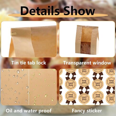 50 Pcs Bread Bags for Homemade Bread, Bread Bag with Window,Large Paper Bread Bags with Tin Tie Labels Suitable for Baking Food and Snacks,50 Lovely Bread Bag Sealing Stickers, 13.7x8.2x3.5 Inches. in Saudi Arabia