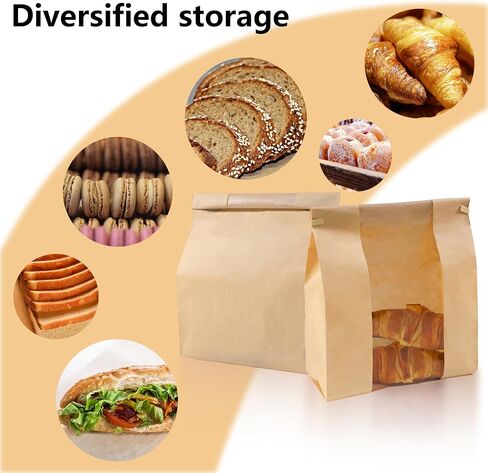 50 Pcs Bread Bags for Homemade Bread, Bread Bag with Window,Large Paper Bread Bags with Tin Tie Labels Suitable for Baking Food and Snacks,50 Lovely Bread Bag Sealing Stickers, 13.7x8.2x3.5 Inches. in Saudi Arabia