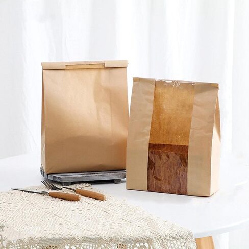 50 Pcs Bread Bags for Homemade Bread, Bread Bag with Window,Large Paper Bread Bags with Tin Tie Labels Suitable for Baking Food and Snacks,50 Lovely Bread Bag Sealing Stickers, 13.7x8.2x3.5 Inches. in Saudi Arabia