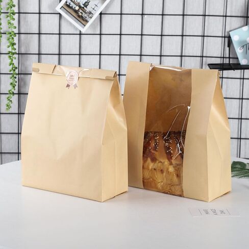 50 Pcs Bread Bags for Homemade Bread, Bread Bag with Window,Large Paper Bread Bags with Tin Tie Labels Suitable for Baking Food and Snacks,50 Lovely Bread Bag Sealing Stickers, 13.7x8.2x3.5 Inches. in Saudi Arabia