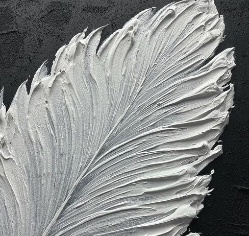 Boiee Art,24x48Inch Handmade Wrapped Canvas Paintings Pure White Textured Feather Wall Art Minimalist Style Vertical Contemporary Artwork Framed Art Wall Decor in Kuwait