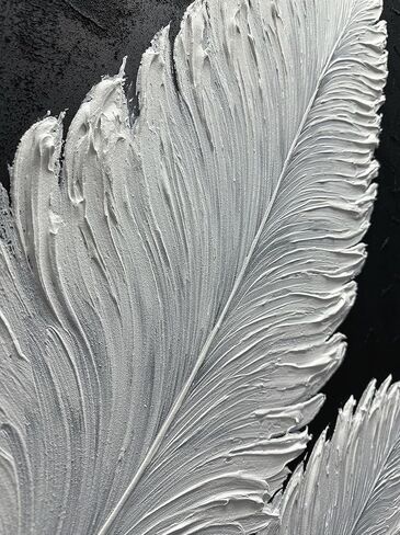 Boiee Art,24x48Inch Handmade Wrapped Canvas Paintings Pure White Textured Feather Wall Art Minimalist Style Vertical Contemporary Artwork Framed Art Wall Decor in Kuwait