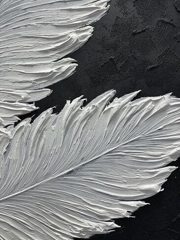 Boiee Art,24x48Inch Handmade Wrapped Canvas Paintings Pure White Textured Feather Wall Art Minimalist Style Vertical Contemporary Artwork Framed Art Wall Decor in Kuwait