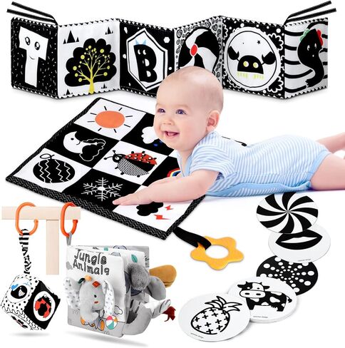 SAMMAS Black and White High Contrast Baby Toys 0-3 Months for Newborn Toys Infant Sensory Soft Book Tummy Time Toys for Early Education Development Montessori Toys for Babies 0 3 6 9 Months(3 Pcs) in Kuwait