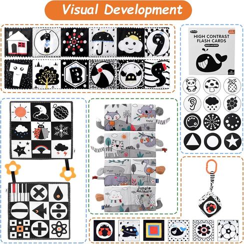 SAMMAS Black and White High Contrast Baby Toys 0-3 Months for Newborn Toys Infant Sensory Soft Book Tummy Time Toys for Early Education Development Montessori Toys for Babies 0 3 6 9 Months(3 Pcs) in Kuwait