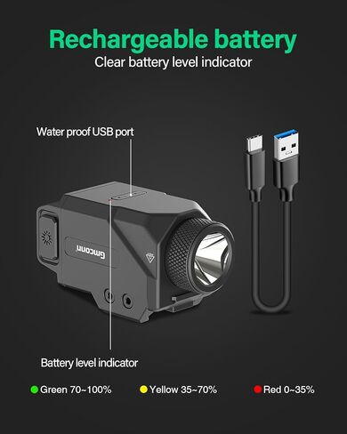 Gmconn 700 Lumen Pistol Light، مصباح يدوي صغير الحجم قابل للتعديل مثبت على السكك الحديدية مع وضع ستروب لـ Picatinny MIL-STD-1913، Glock in Kuwait