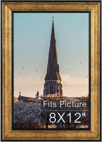 AUEAR, 8X12 Picture Frame Without Mat to Display 8X12 Poster/Photo Frames, Tempered Glass Photo Frame Display Wall Mounting (Dark Gold Brown & Bronze) in Saudi Arabia