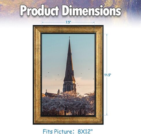 AUEAR, 8X12 Picture Frame Without Mat to Display 8X12 Poster/Photo Frames, Tempered Glass Photo Frame Display Wall Mounting (Dark Gold Brown & Bronze) in Saudi Arabia
