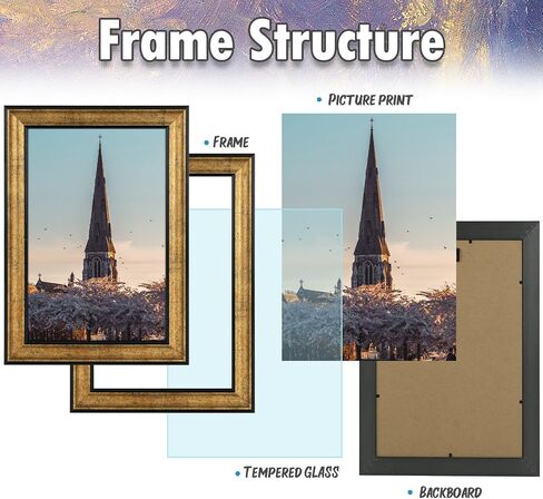 AUEAR, 8X12 Picture Frame Without Mat to Display 8X12 Poster/Photo Frames, Tempered Glass Photo Frame Display Wall Mounting (Dark Gold Brown & Bronze) in Saudi Arabia