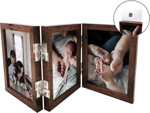 3 Picture Frame 5x7 Three Wooden Photo Collage Frame Farmhouse Hinged Triple Foldable Frame for Grandma Grandchildren Gift Tabletop Desk Double Side Display (Wooden) in Saudi Arabia