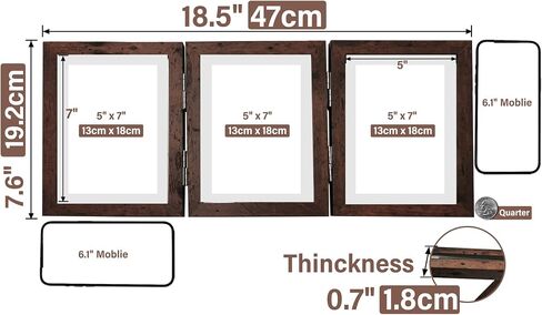 3 Picture Frame 5x7 Three Wooden Photo Collage Frame Farmhouse Hinged Triple Foldable Frame for Grandma Grandchildren Gift Tabletop Desk Double Side Display (Wooden) in Saudi Arabia