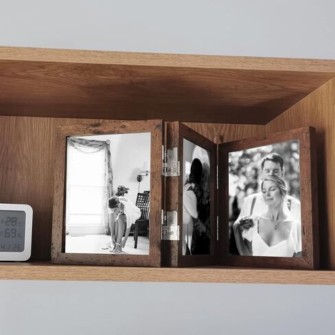3 Picture Frame 5x7 Three Wooden Photo Collage Frame Farmhouse Hinged Triple Foldable Frame for Grandma Grandchildren Gift Tabletop Desk Double Side Display (Wooden) in Saudi Arabia