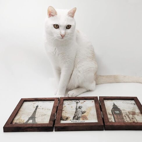 3 Picture Frame 5x7 Three Wooden Photo Collage Frame Farmhouse Hinged Triple Foldable Frame for Grandma Grandchildren Gift Tabletop Desk Double Side Display (Wooden) in Saudi Arabia
